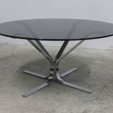 Table basse ronde 1970 space age verre fumé