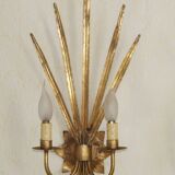 Matching Pair Large 'Ferro Art' Spain, 1950s Reed Leaf Double Wall Lights 5