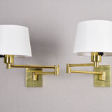 Two Mid-Century Modern Swing Arm Brass Sconces by George W Hansen for Metalarte