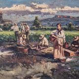 Harvesting the crop - Large Frame Post Impressionist Oil