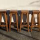 4 Bar Stools, Brutalist Solid Wood Vintage