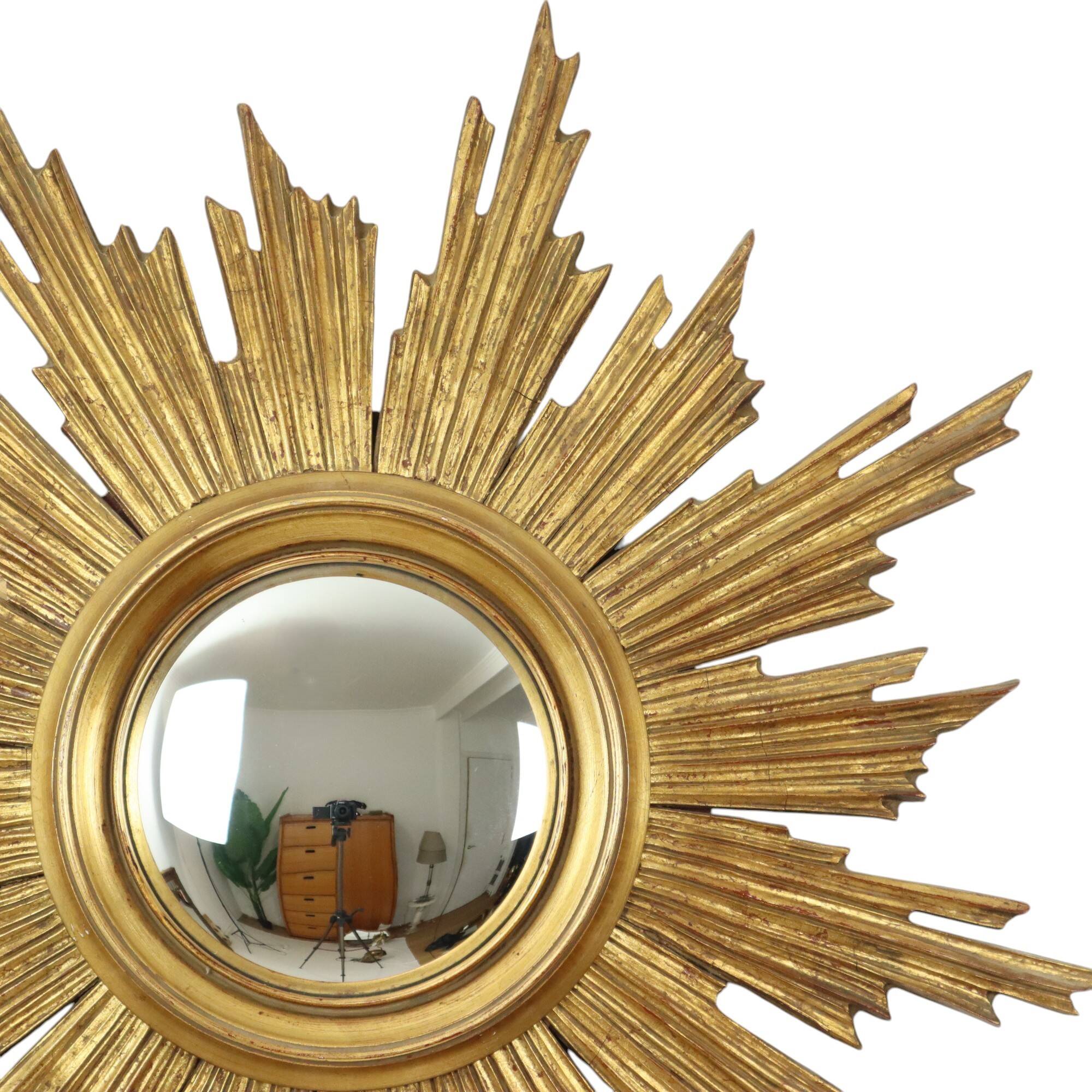 Large Wooden Sun Mirror Sunburst Deknudt Gold Leaf 70cm