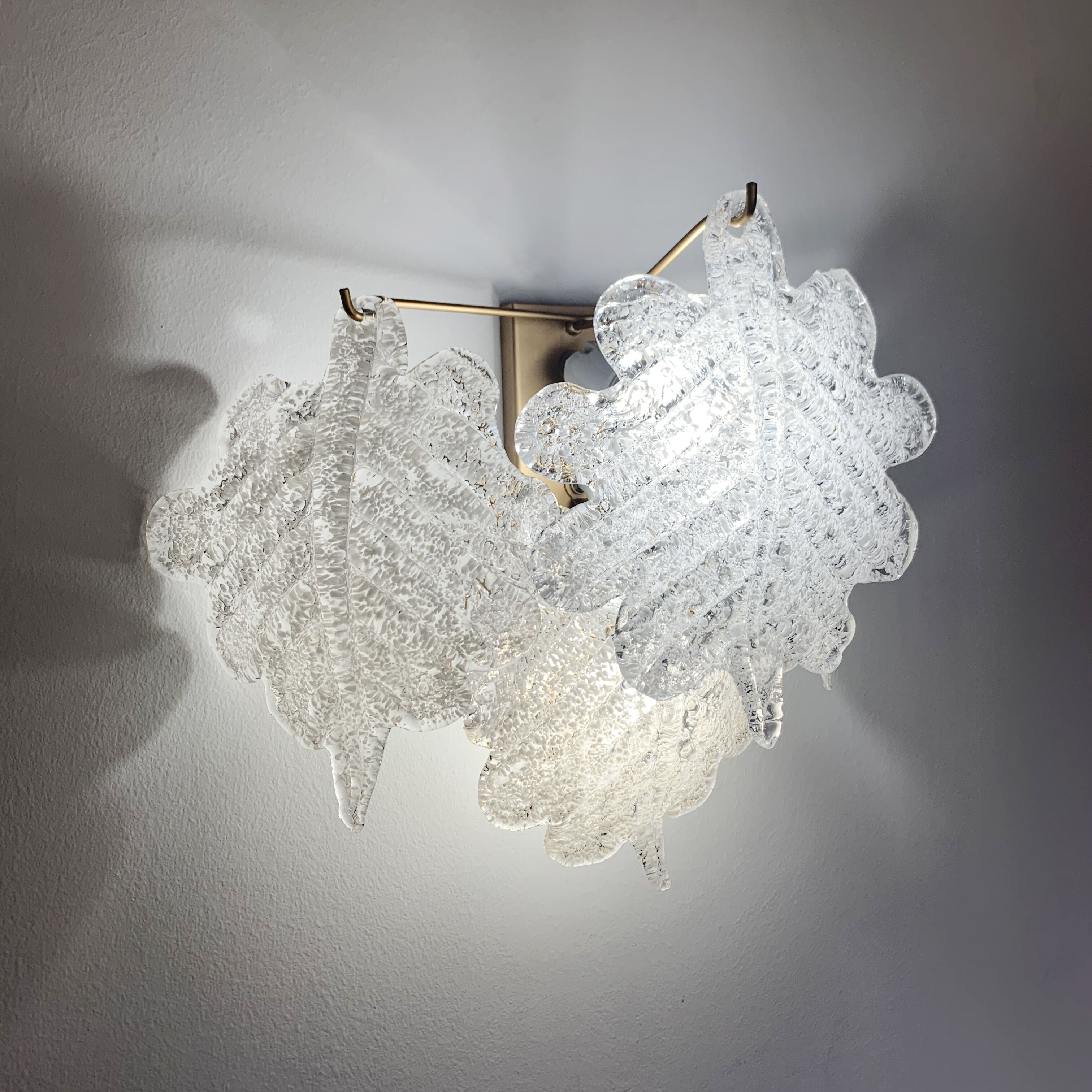 Paire d'appliques en feuilles de verre de Murano