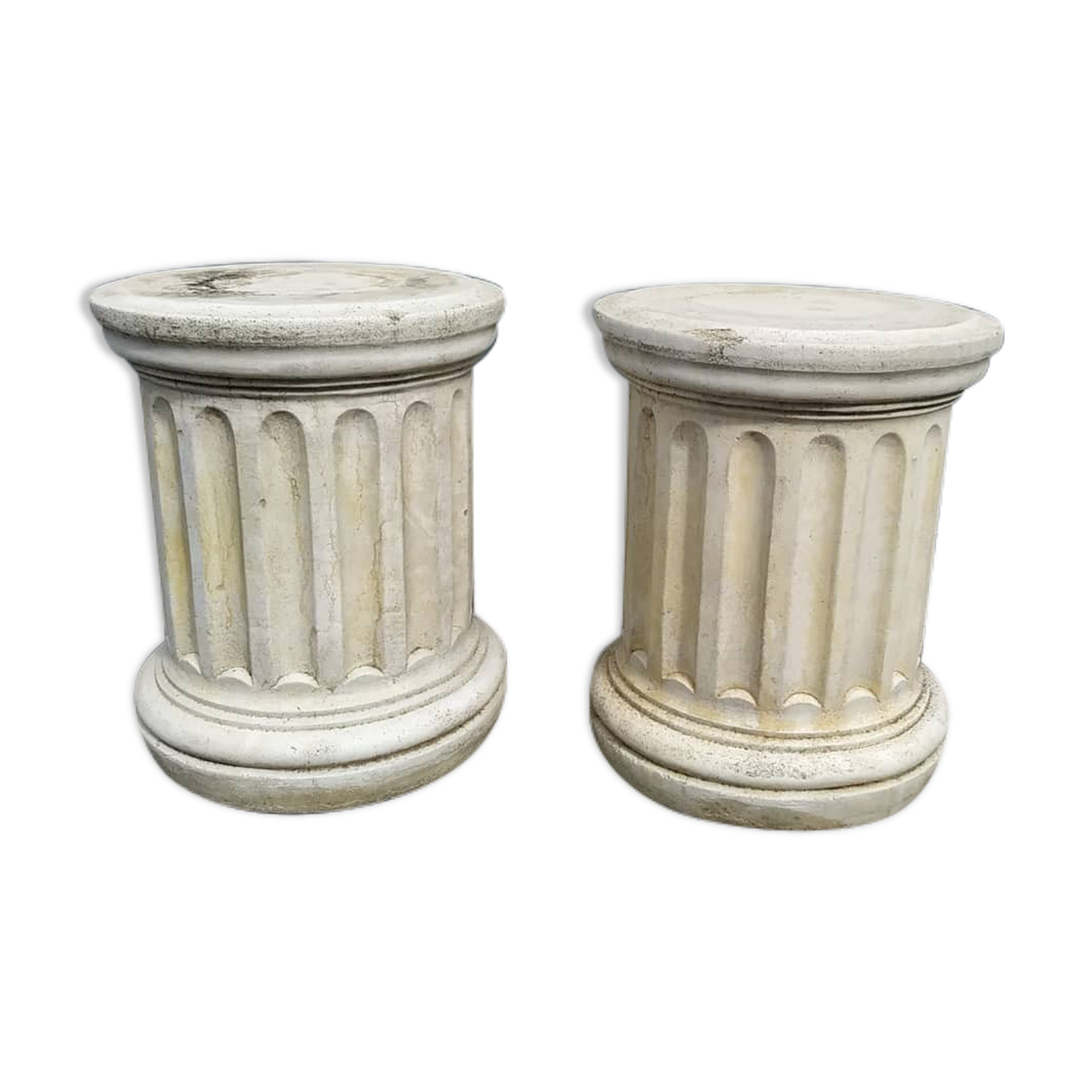 Pair of low Columns of Greco-Roman style concrete garden