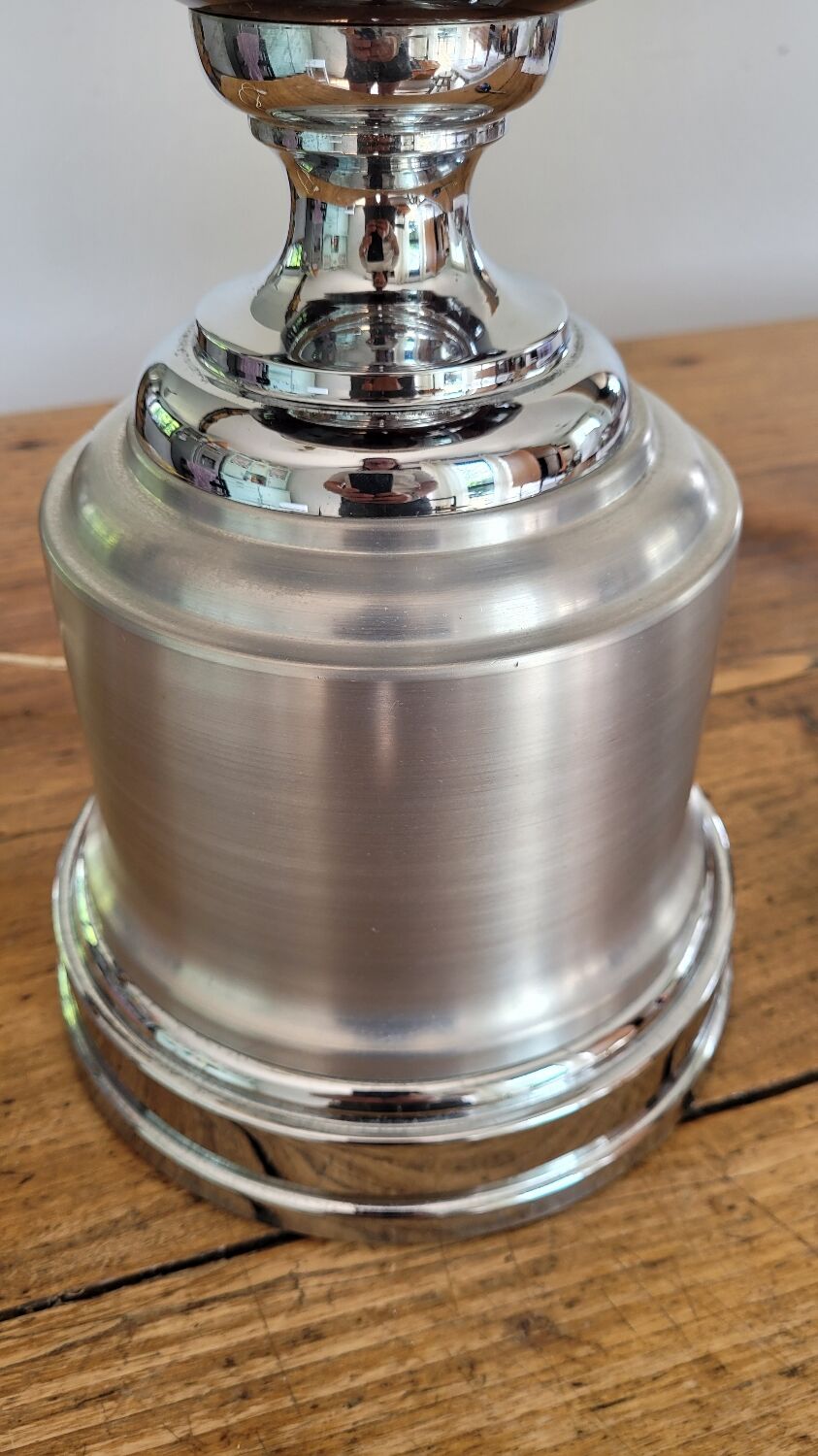 Lamp in chrome and brushed aluminum and porcelain year 70
