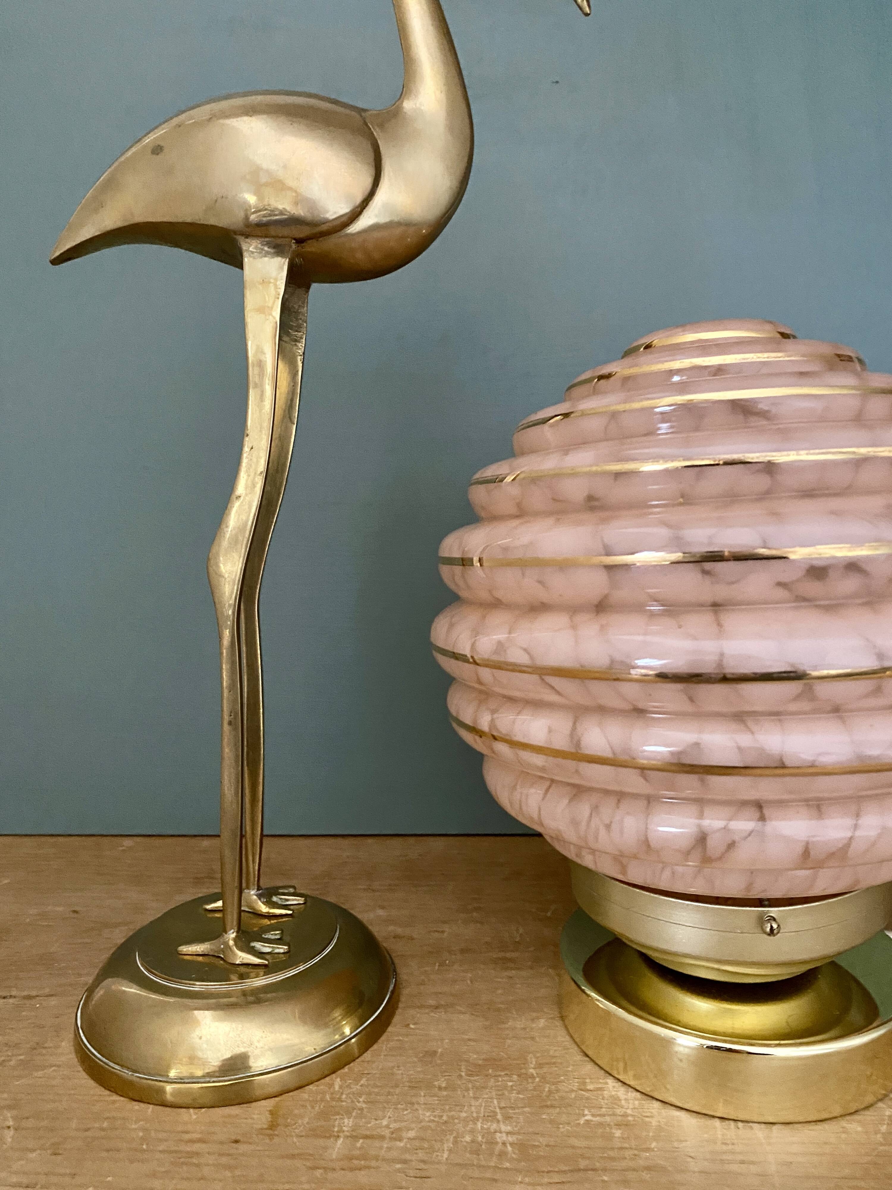 Vintage art deco globe table lamp in pink and gold Clichy glass