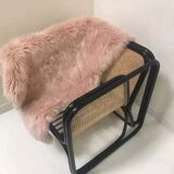 Armchair in black lacquered rattan and natural cane