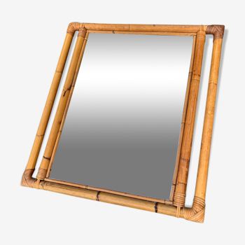 Miroir vintage en bambou et rotin 65 x 59cm