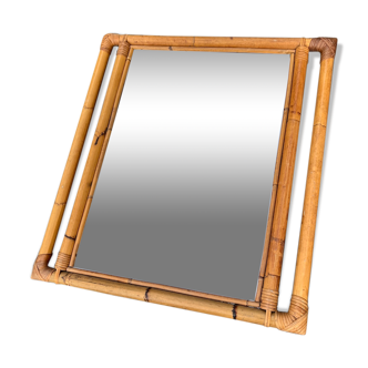 Vintage mirror in bamboo and rattan 65 x 59cm