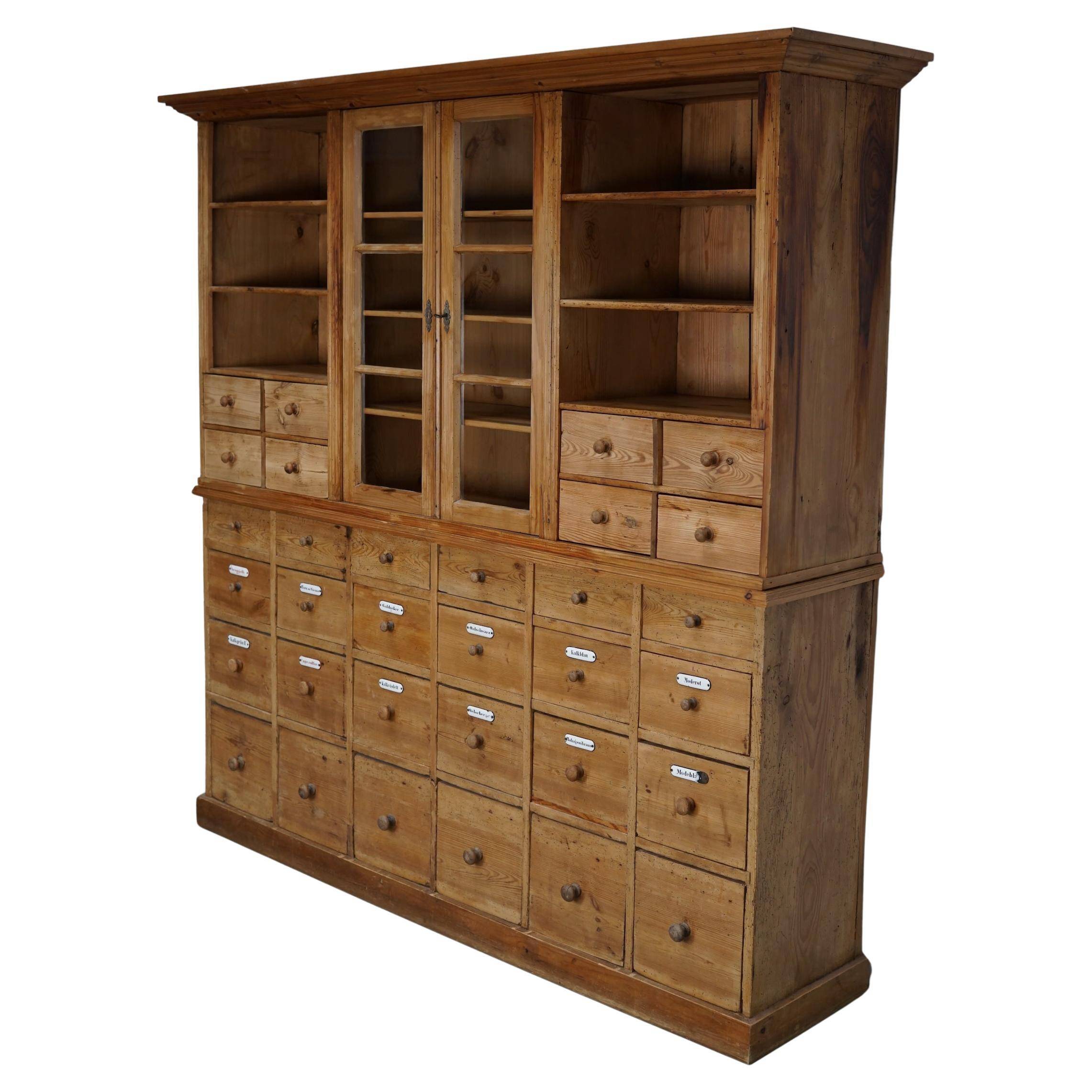 Large antique German pine apothecary cabinet / vitrine early 20th century