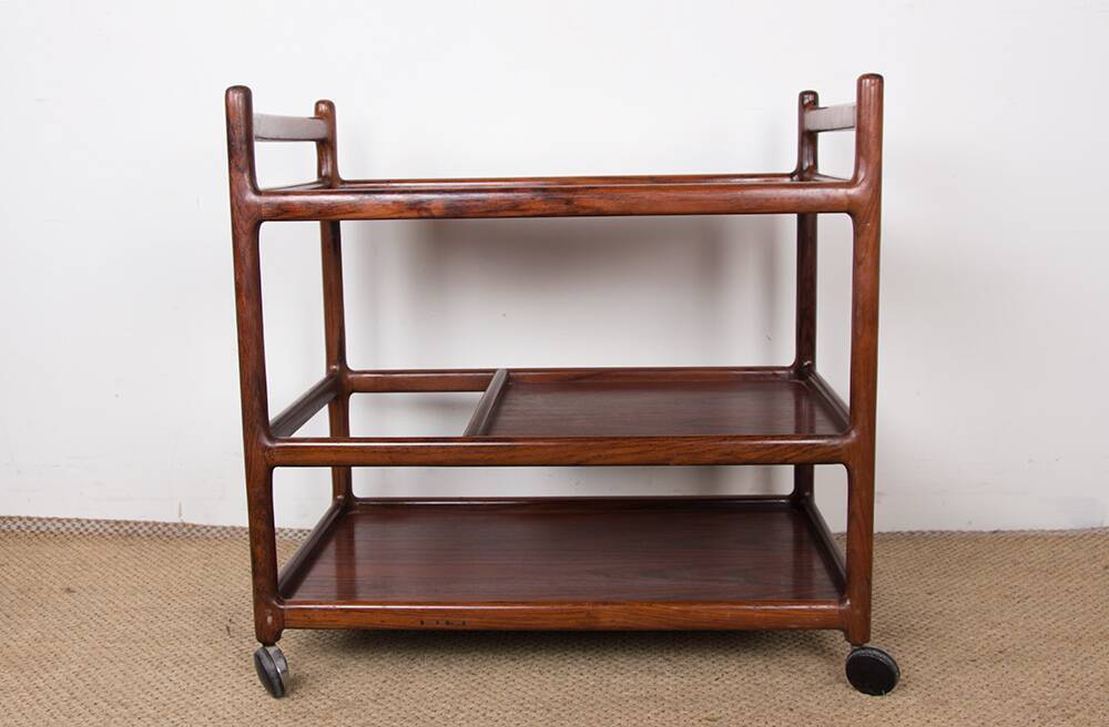 Danish Rosewood Serving Trolley, 3 Tier by Johannes Andersen for Silkeborg 196