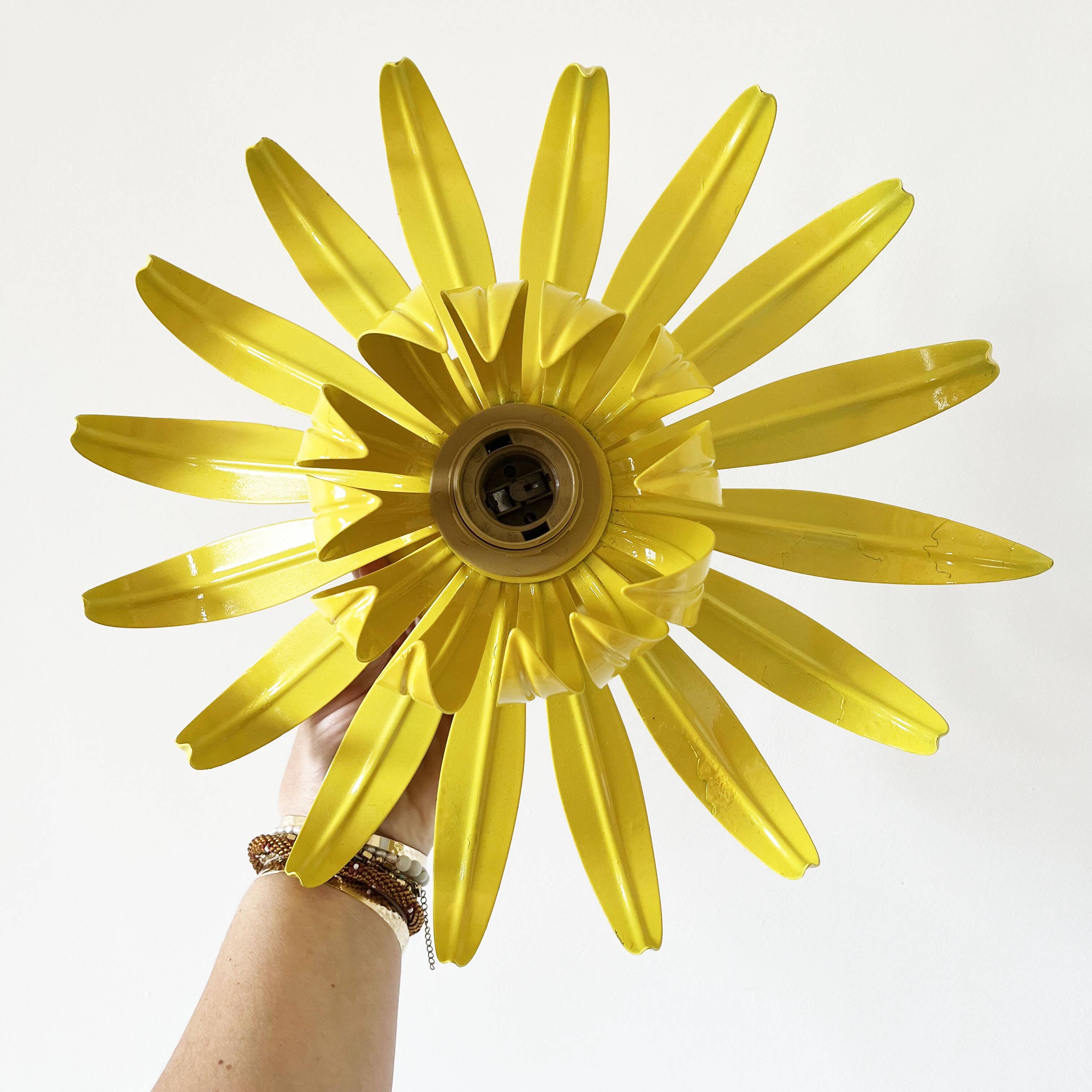 Vintage yellow metal flower wall light