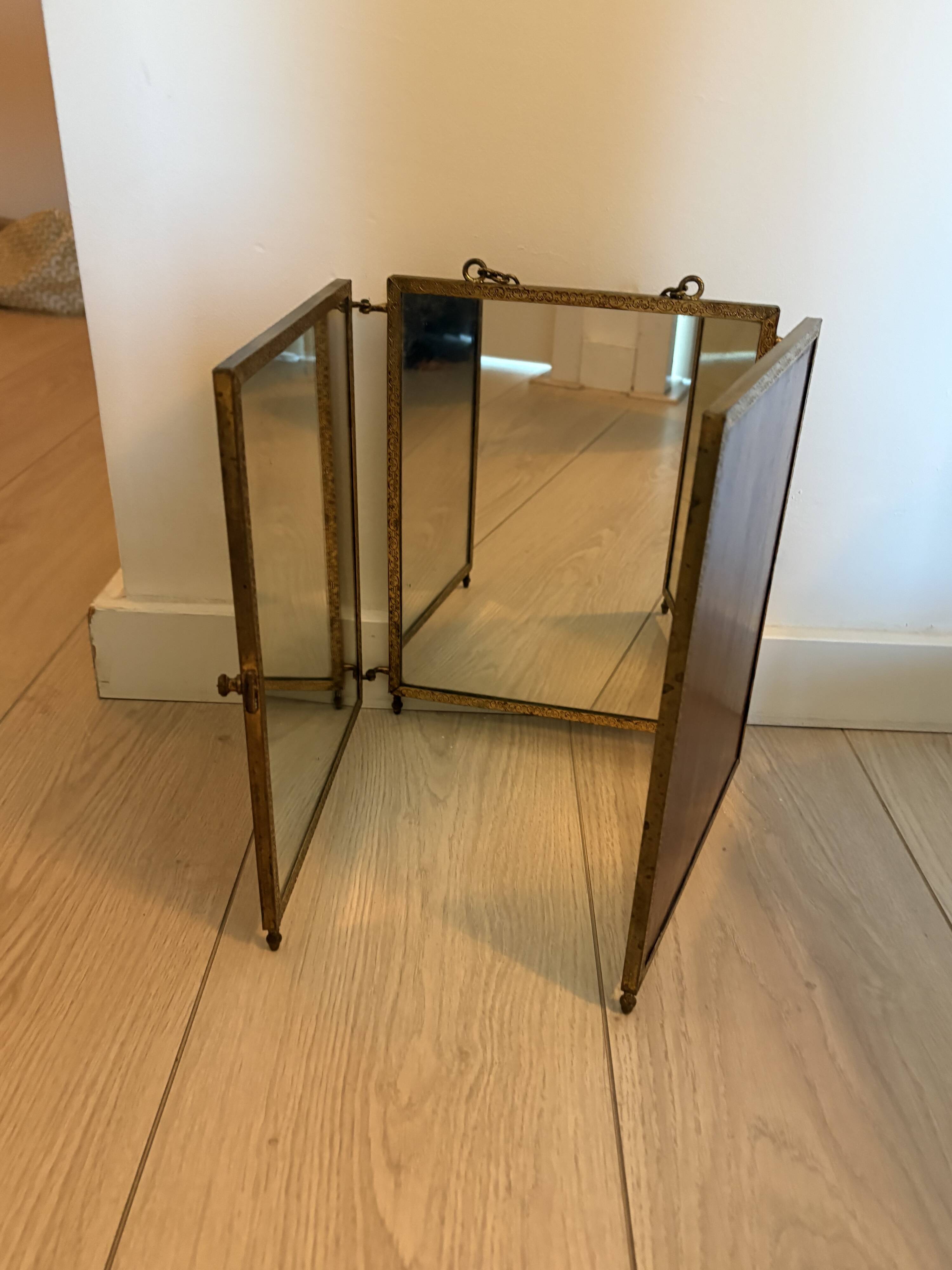Antieke bronzen triplet spiegel uit 1900
