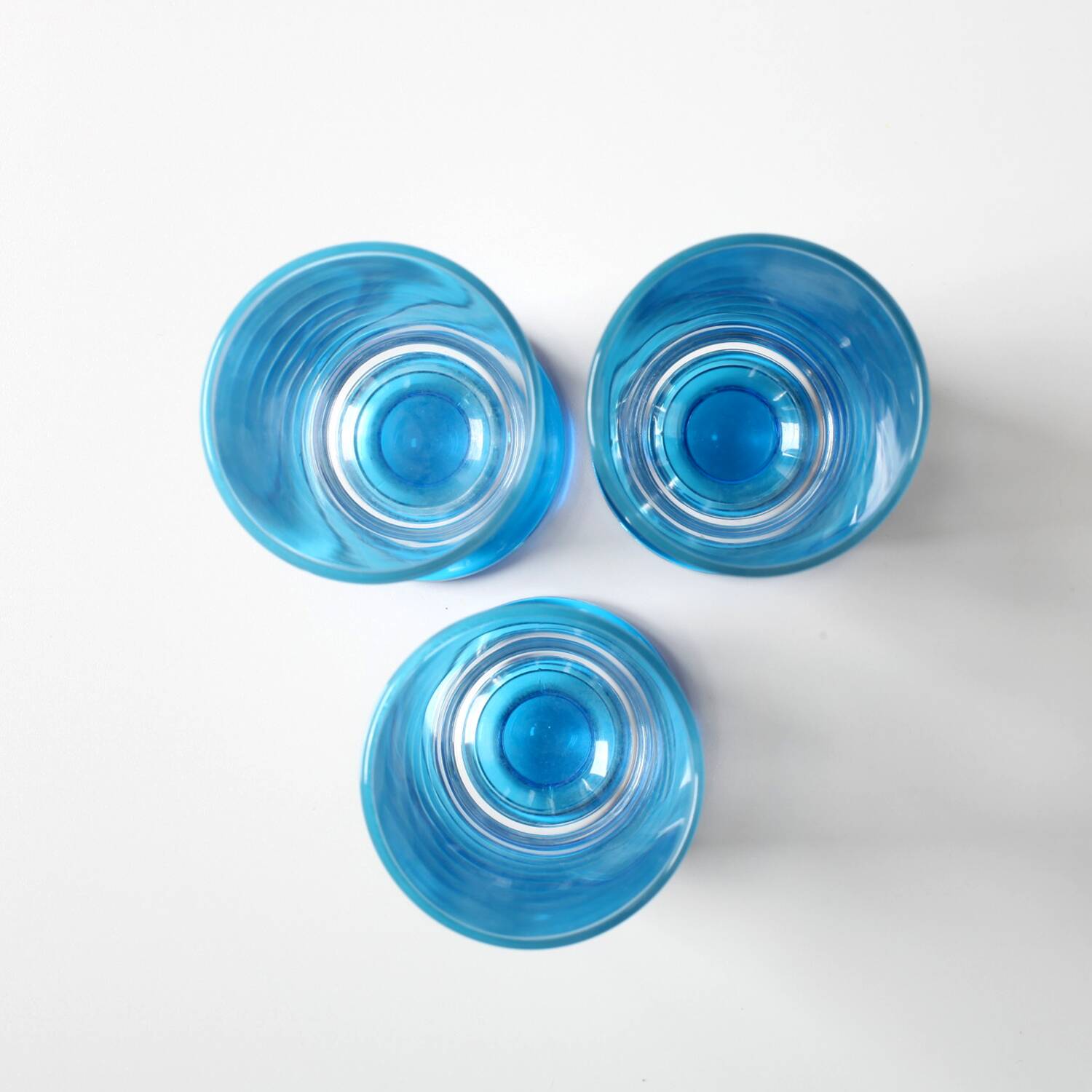 Set of 3 Vintage Blue-Footed Glasses / Mid-century Rare Tall Tumblers