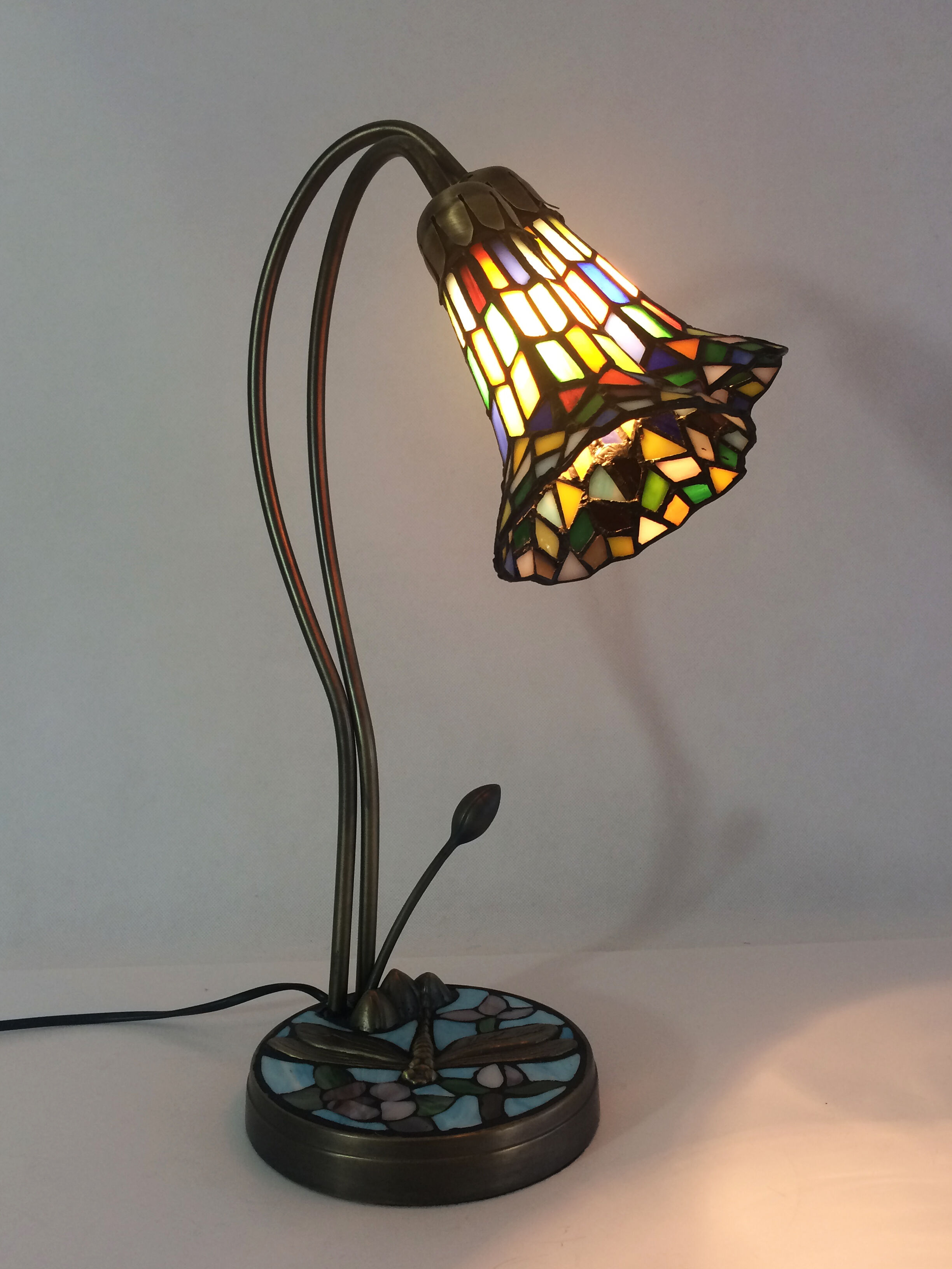 Tiffany dragonfly lamp with two branches, 2 tulips, art deco style