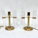 Postmodern pair of gilded metal and glass table lamps by Stilkronen. Italy 70s