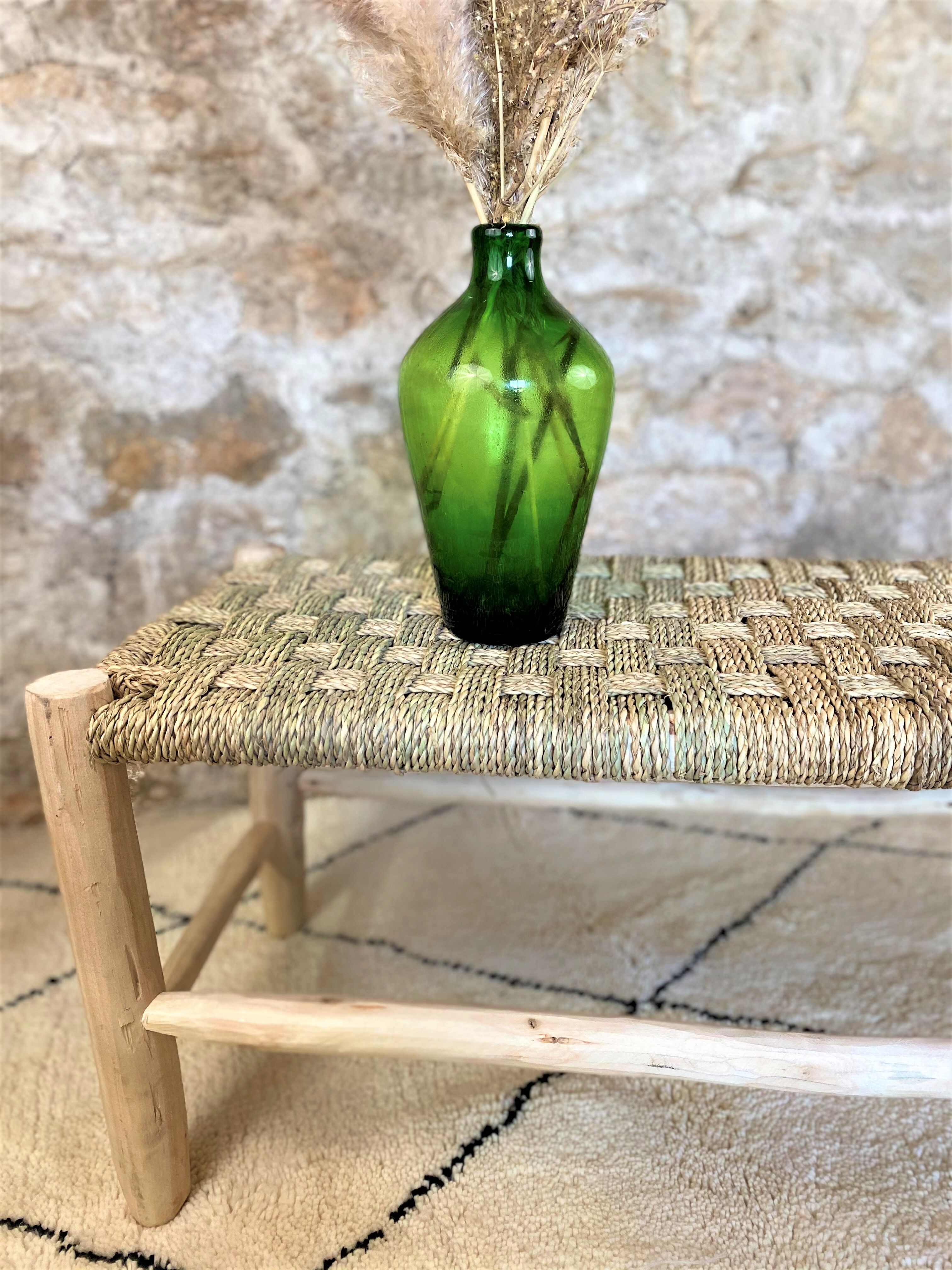 poplar bench and braided doum (palm tree)