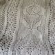 White cotton bedspread, Old crochet bed throw with flower patterns