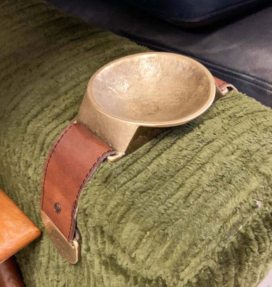 Mid-Century Bronze and Leather Armrest Bowl or Ashtray, 1960s