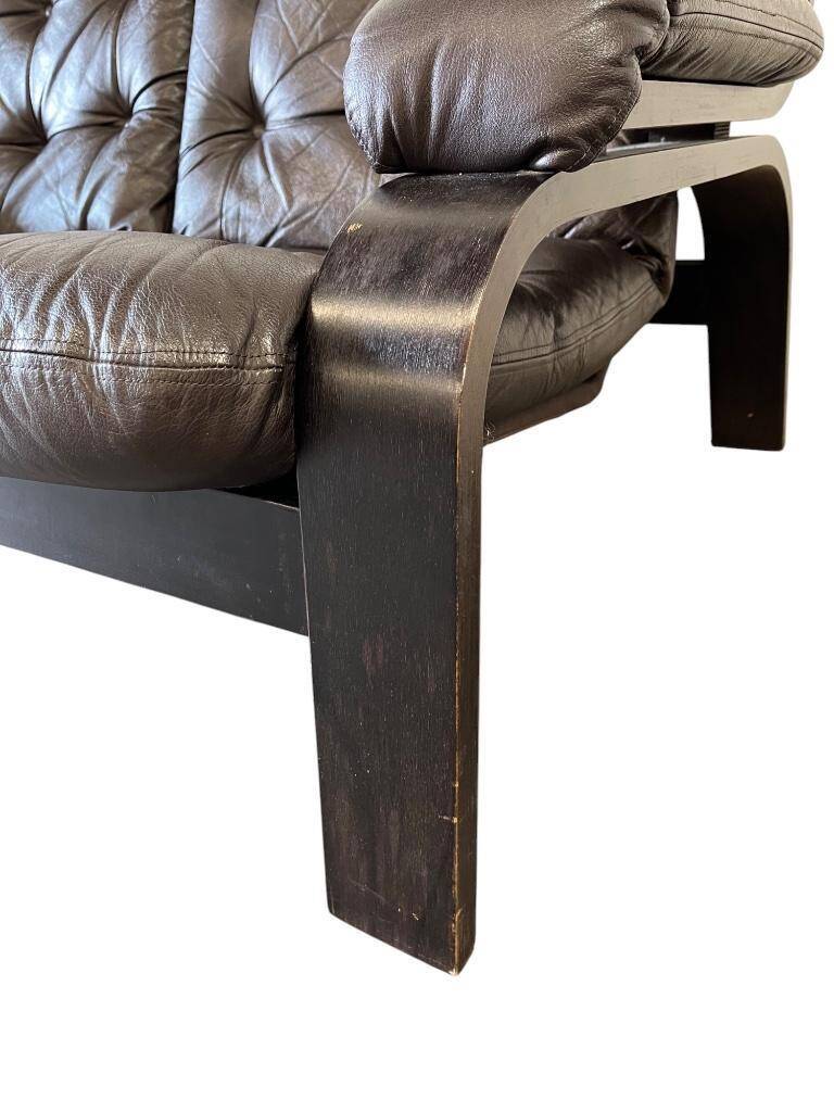 Vintage brown leather two-seater sofa/chaise longue