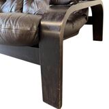 Vintage brown leather two-seater sofa/chaise longue