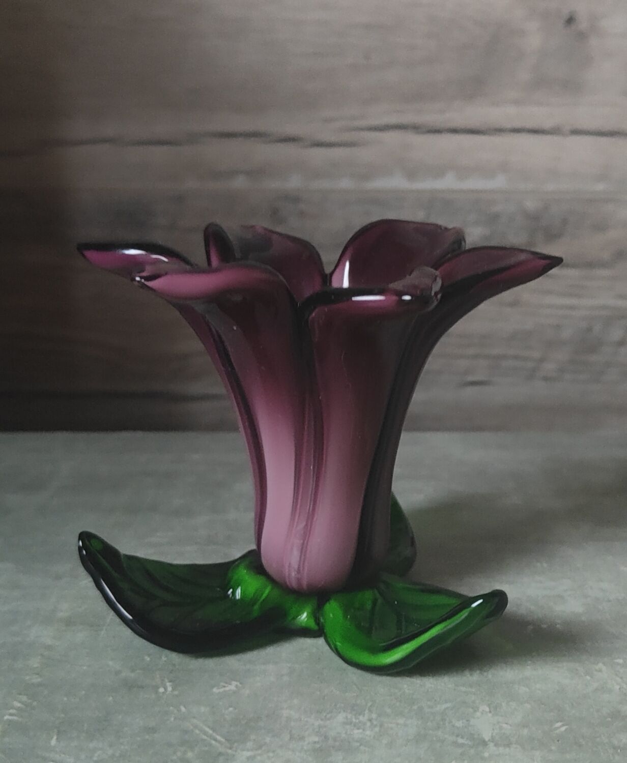 Blown glass flower candle holder