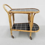 Bamboo serving trolley on castors