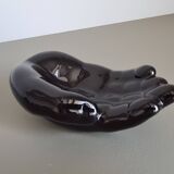 Vintage 1970s black ceramic hand-shaped trinket dish, retro decorative sculpture, centerpiece, home decor, soap dish
