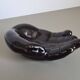 Vintage 1970s black ceramic hand-shaped trinket dish, retro decorative sculpture, centerpiece, home decor, soap dish