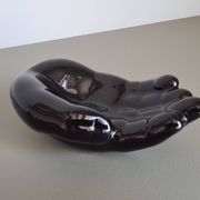 Vintage 1970s black ceramic hand-shaped trinket dish, retro decorative sculpture, centerpiece, home decor, soap dish