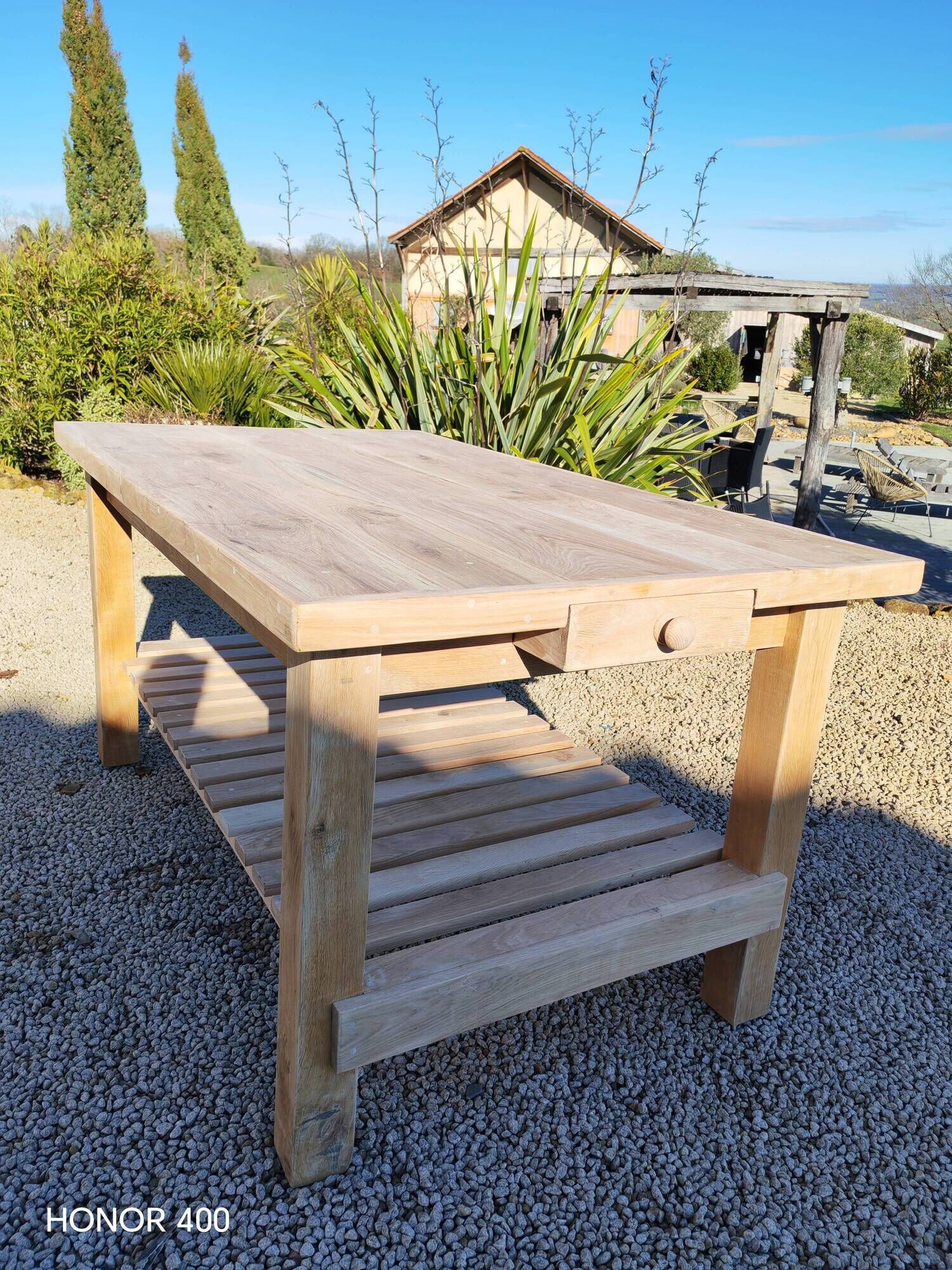 Solid raw oak table/island type "butcher's block" 180x105
