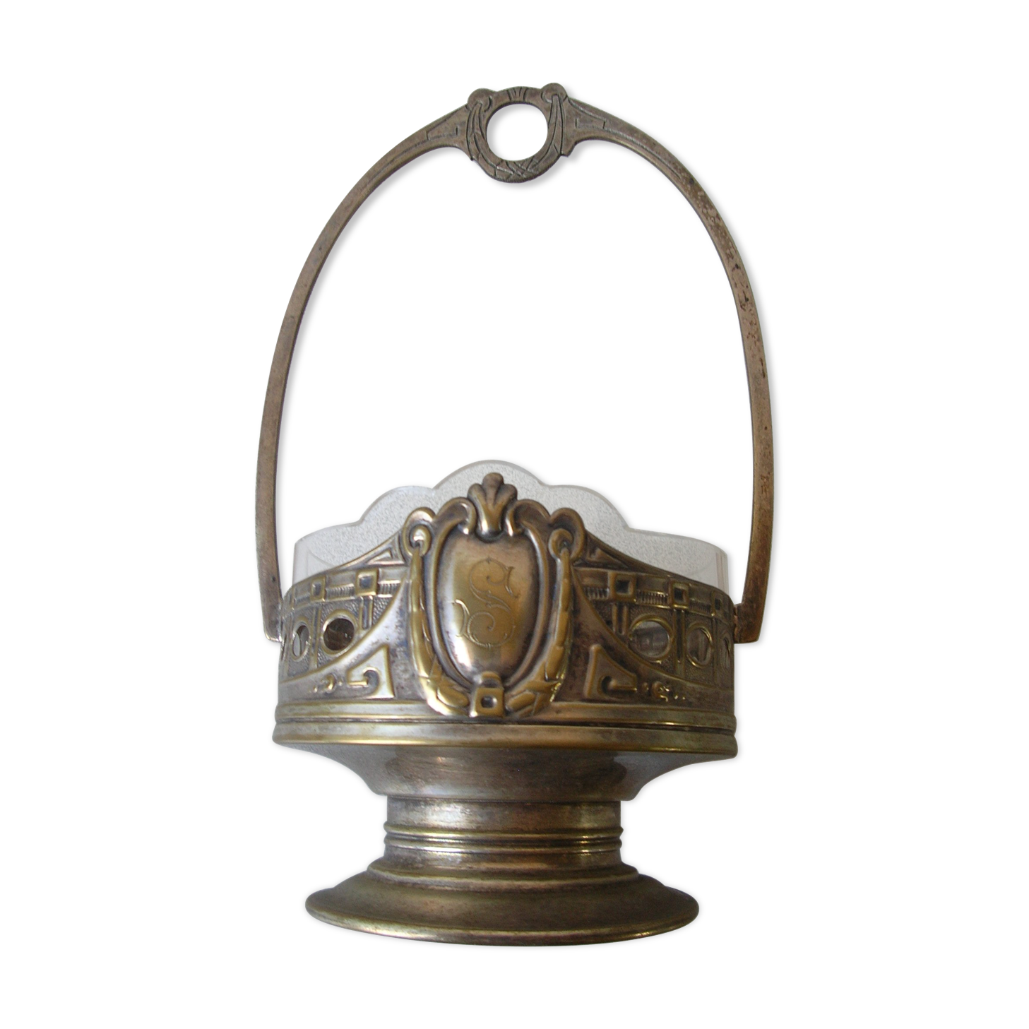 Old drageoir bonbonnière early 20th silver metal dated 1910 monogram S