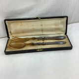 Old salad servers in filled silver and horn