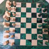 Vintage Complete Chess Set in Malachite and White Stone