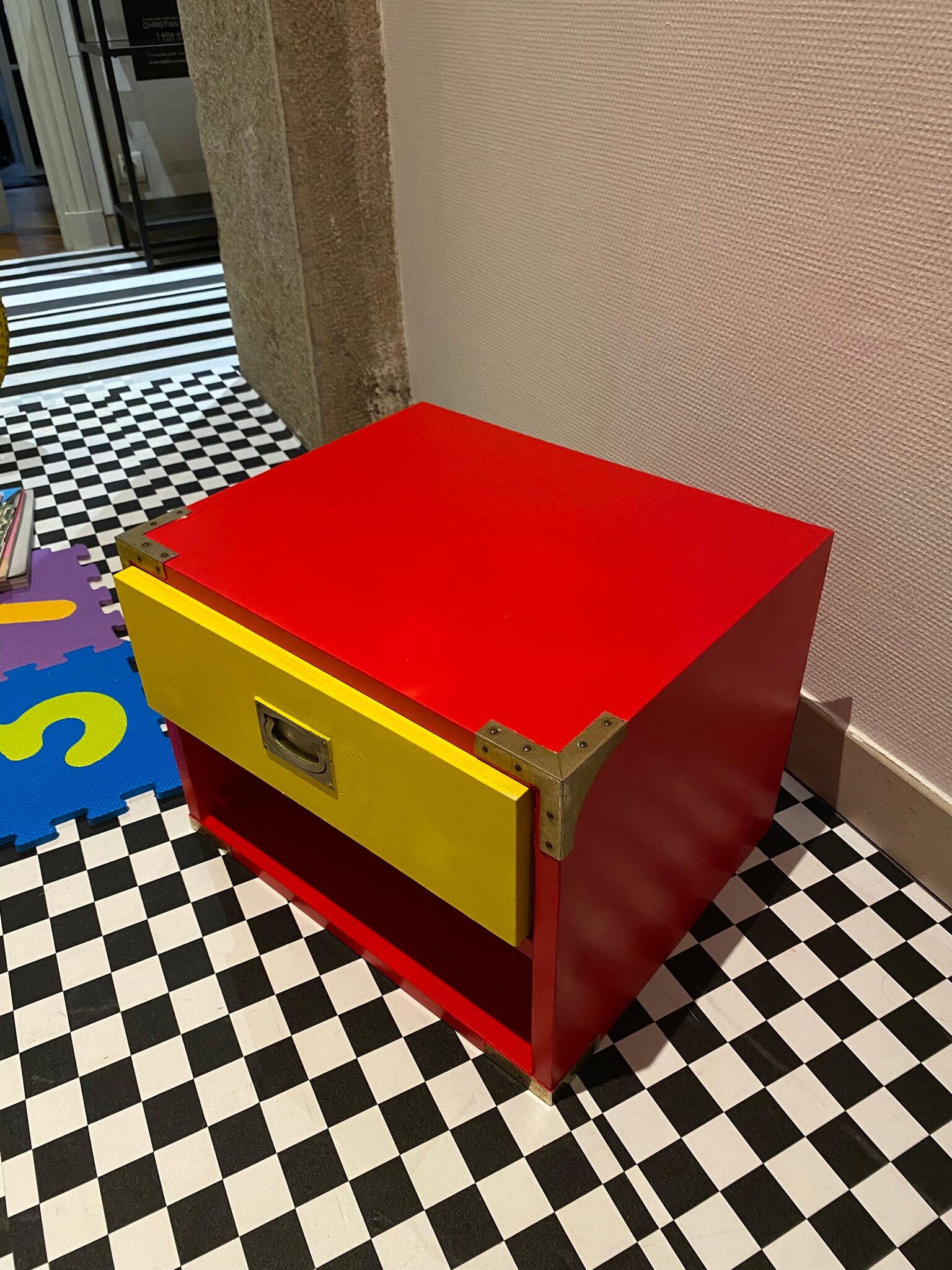 Bedside table / night design yellow red