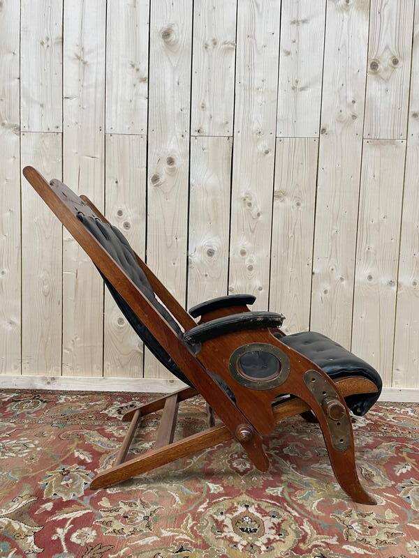 Fauteuil de bateau chesteefield en acajou et cuir