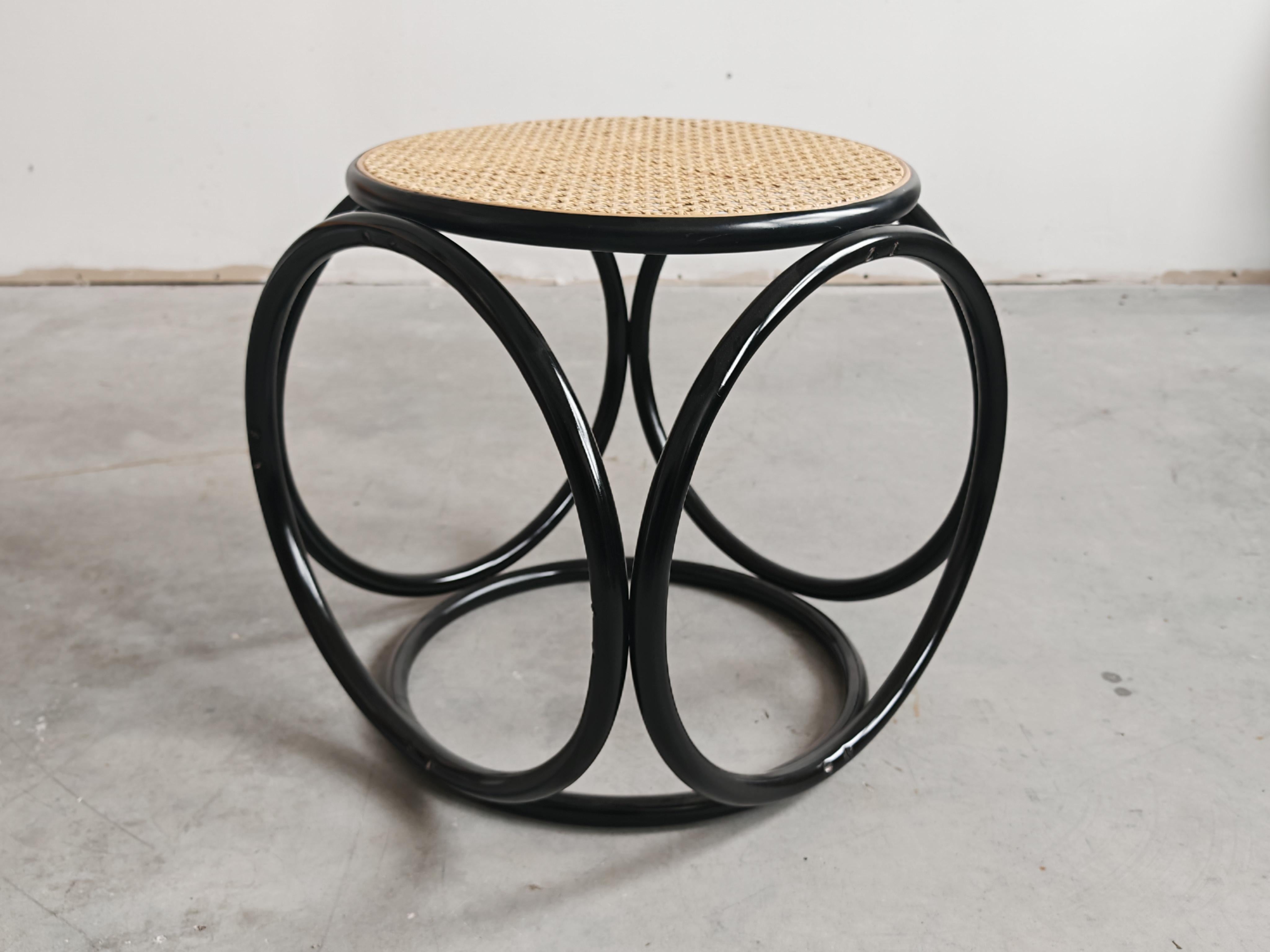 Art Nouveau stool in bent wood and caning by Mundus, 1920s
