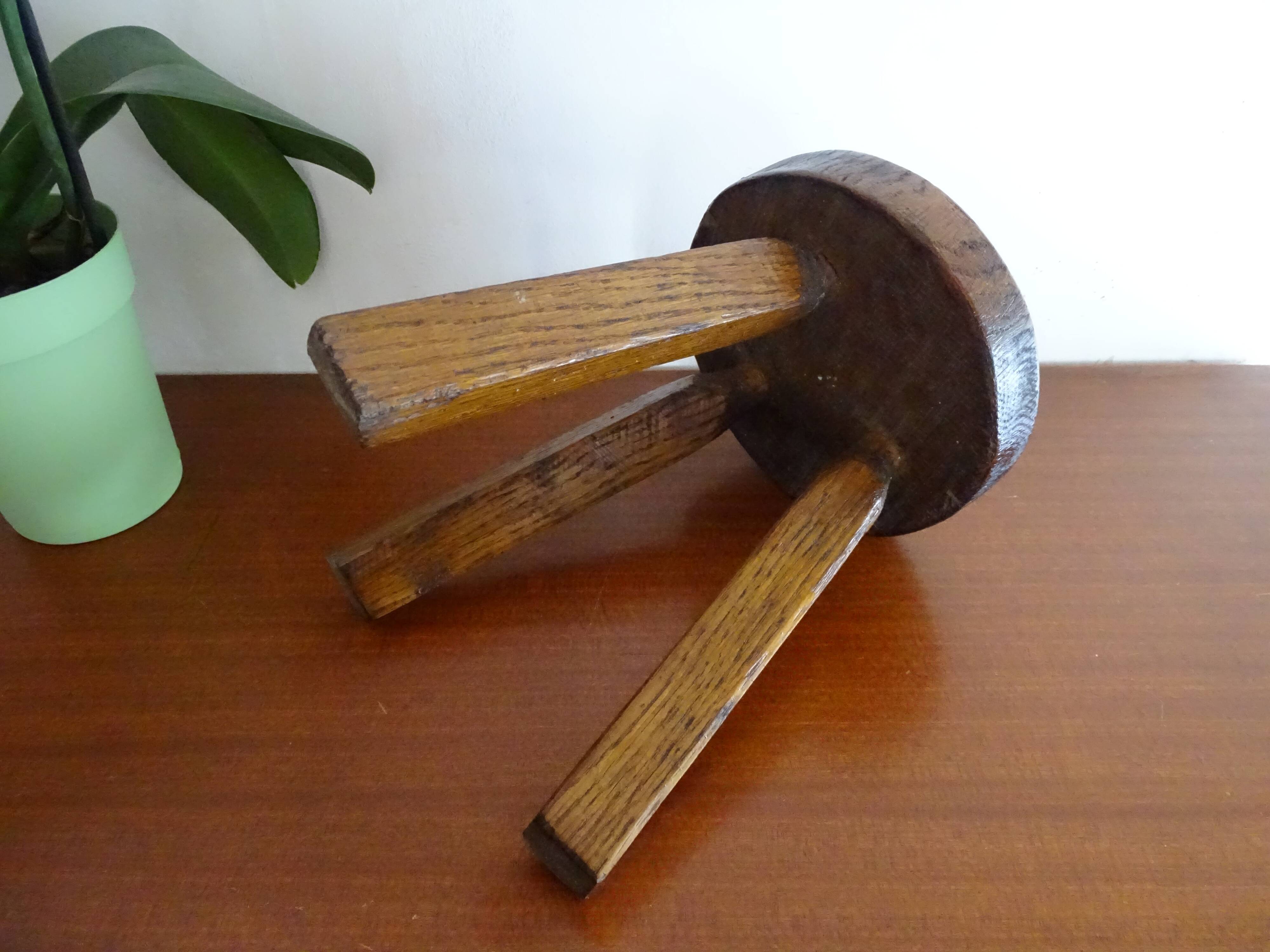 Brutalist wood tripod foot stool