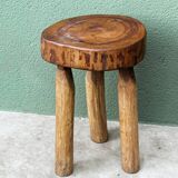 Brutalist tripod stool, raw wood