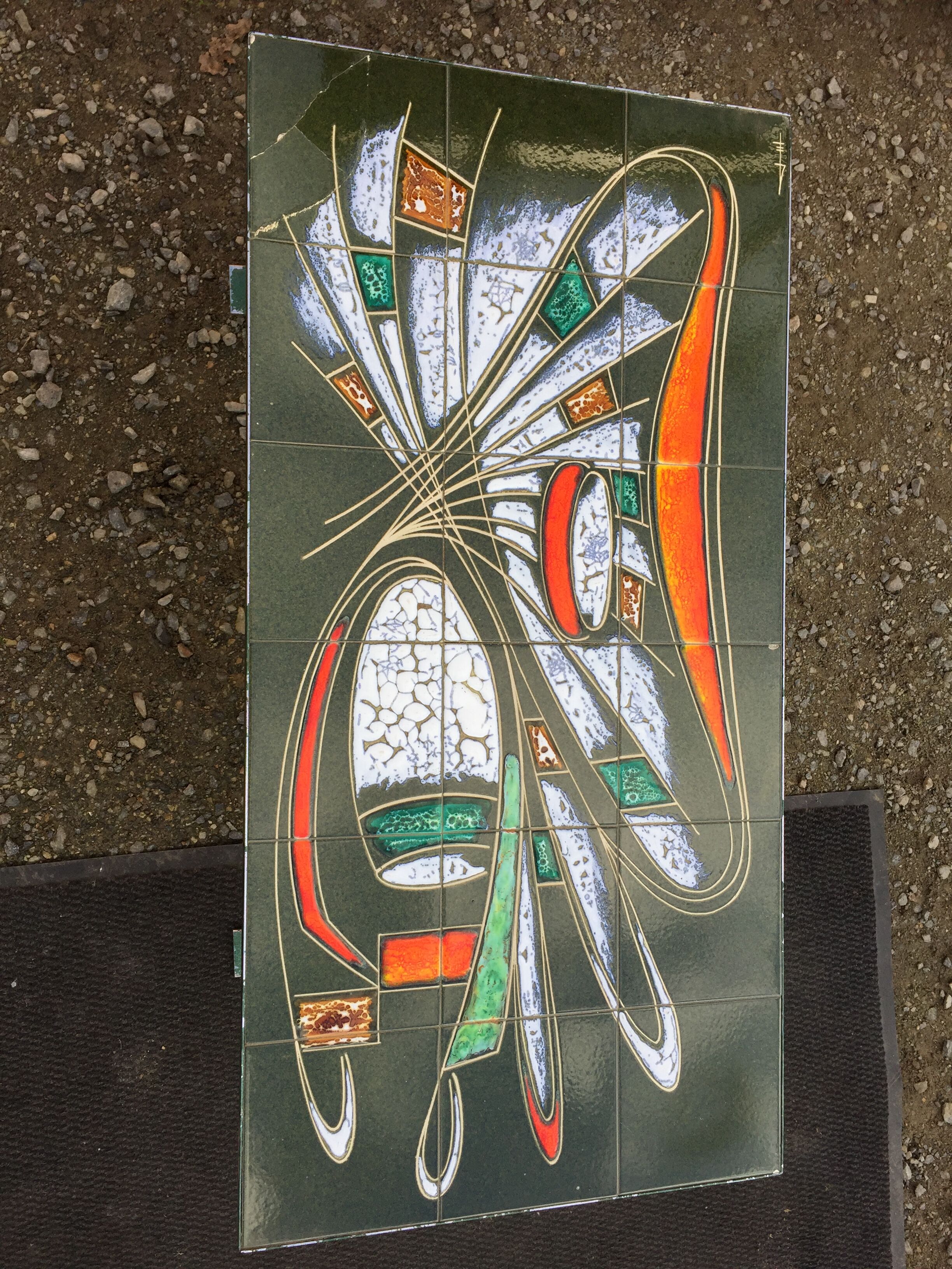 Vintage ceramic coffee table Vallauris spirit with metal x base