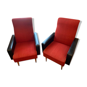 paire de fauteuils années - rouge