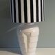 Vintage Ikea table lamp in white ceramic, Memphis style with black and white lampshade.