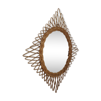 Diamond mirror in wicker 60s