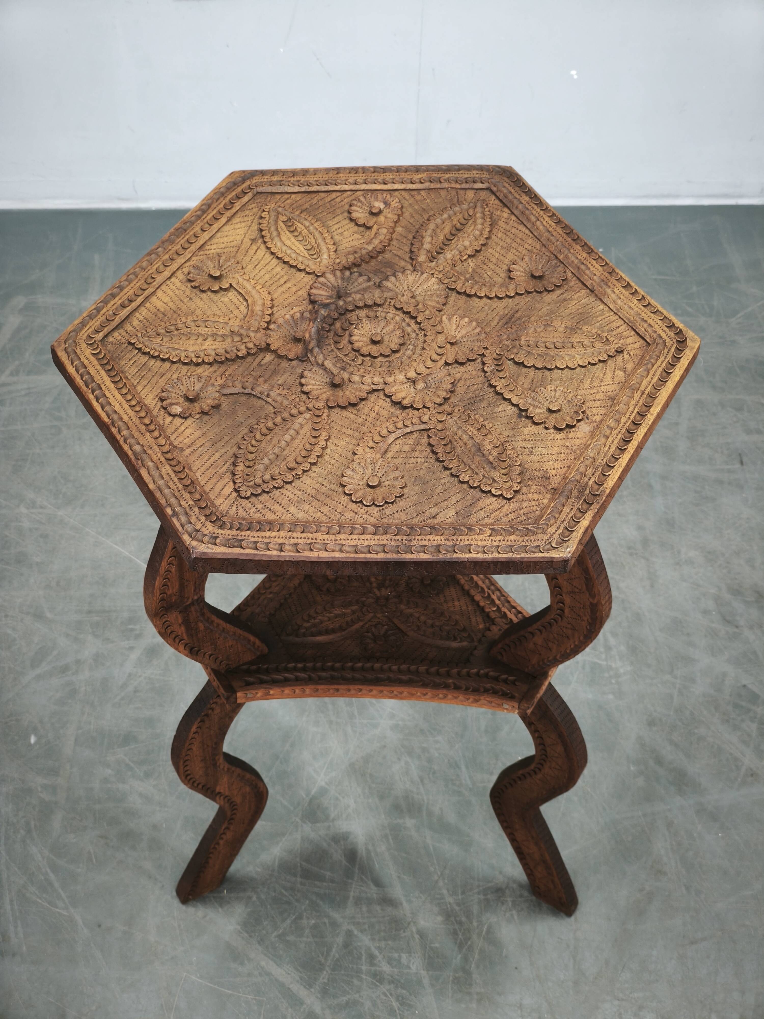 Circa 1900 Central European Hand-Carved Beech Side Table