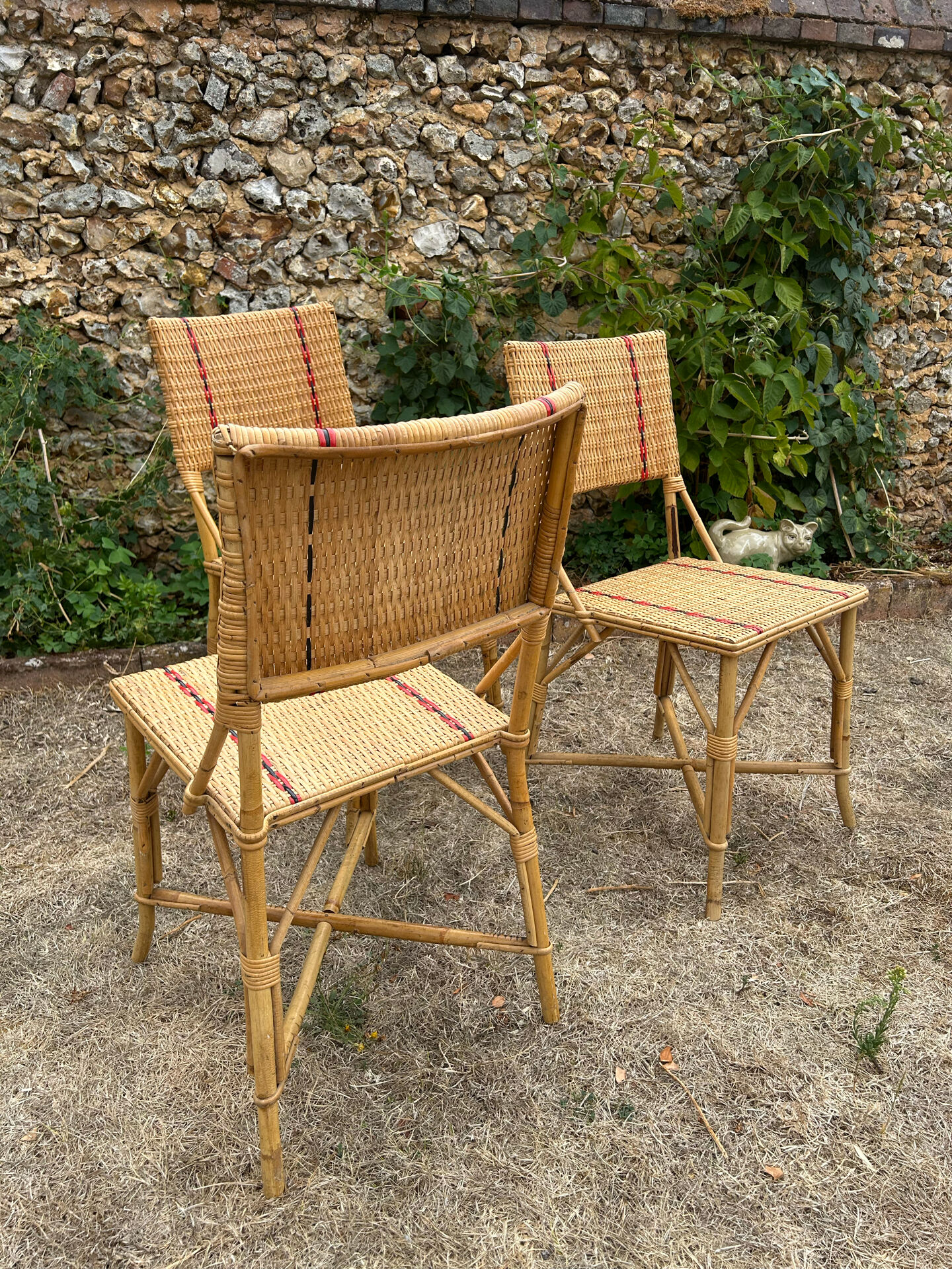 Set de 3 chaises en rotin vintage