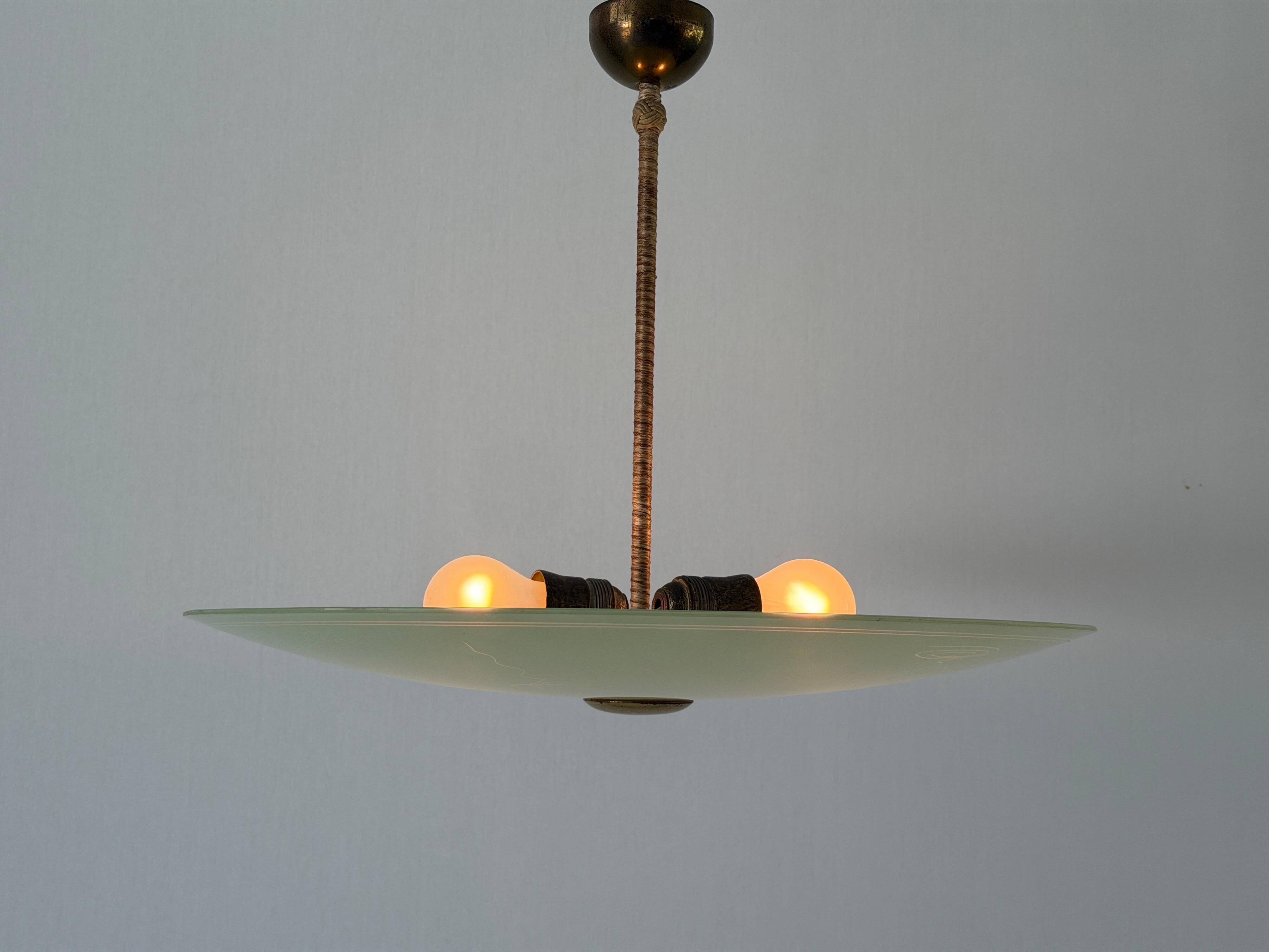 Suspension Art Déco en verre vert, années 1940, Allemagne