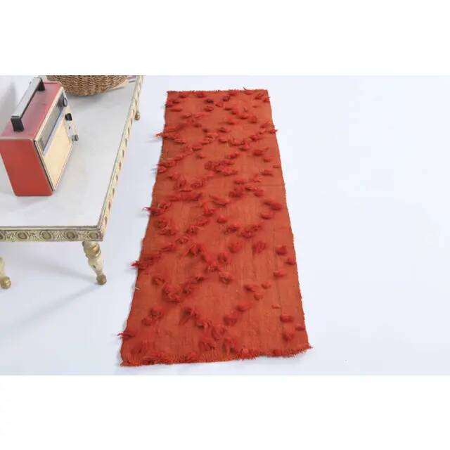 Vintage Turkish Hand-Knotted Wool Cotton Red Kilim Runner Rug 52x150