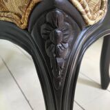 Black baroque armchair with fabric designed by wildlife by Ascension Latorre, Spain