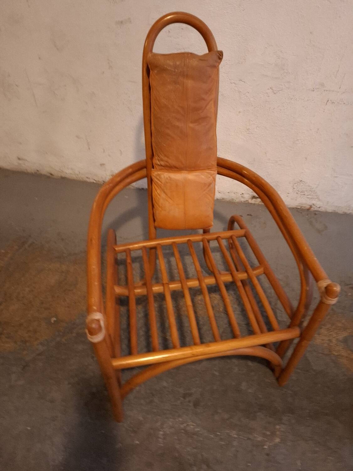 Set de fauteuils en bambou et cuir années 60'S