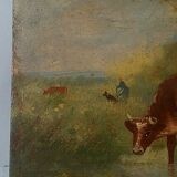Table oil on panel cows late 19th early 20th century